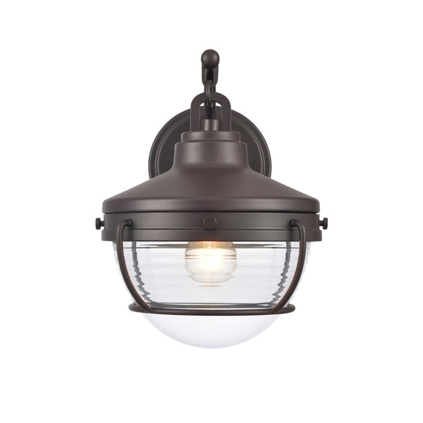 Atlas Eastport Nautical-Inspired Outdoor Wall Sconce with Clear Ribbed Glass for Coastal Charm Decor Oil Rubbed Bronze 9'' OL11131-BZ