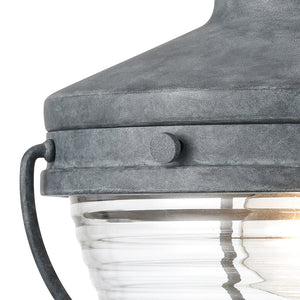Atlas Eastport Nautical-Inspired Outdoor Wall Sconce with Clear Ribbed Glass for Coastal Charm Decor Aged Zinc 9'' OL11131-GY