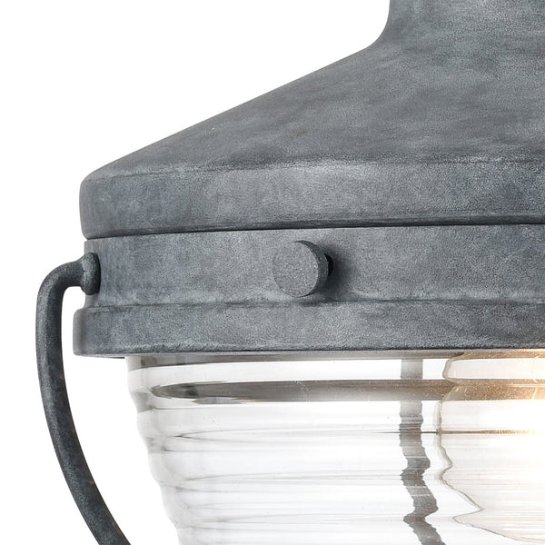 Atlas Eastport Nautical-Inspired Outdoor Wall Sconce with Clear Ribbed Glass for Coastal Charm Decor Aged Zinc 9'' OL11131-GY