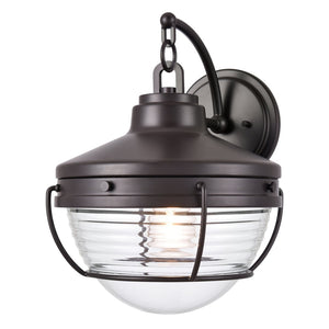 Atlas Eastport Nautical-Inspired Outdoor Wall Sconce with Clear Ribbed Glass for Coastal Charm Decor Oil Rubbed Bronze 11'' OL11132-BZ