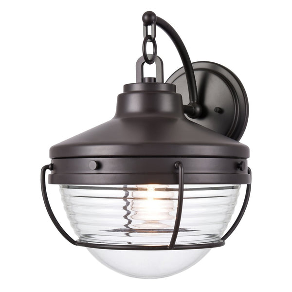 Atlas Eastport Nautical-Inspired Outdoor Wall Sconce with Clear Ribbed Glass for Coastal Charm Decor Oil Rubbed Bronze 11'' OL11132-BZ