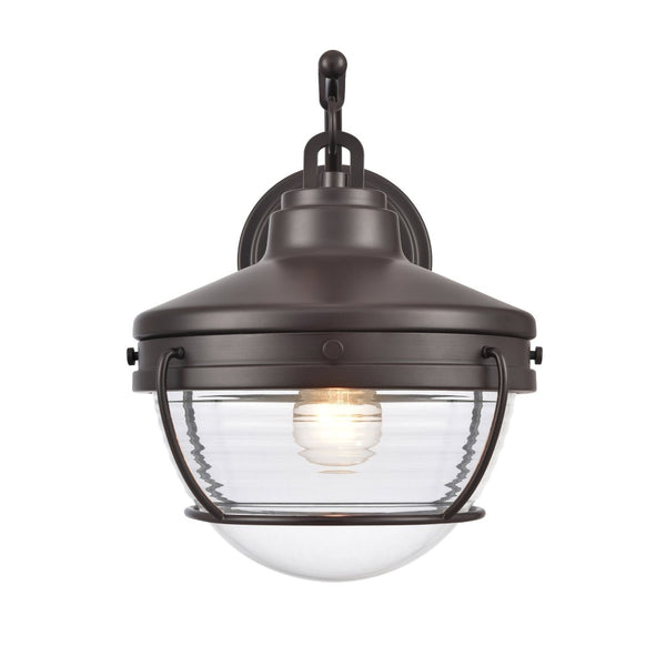 Atlas Eastport Nautical-Inspired Outdoor Wall Sconce with Clear Ribbed Glass for Coastal Charm Decor Oil Rubbed Bronze 11'' OL11132-BZ