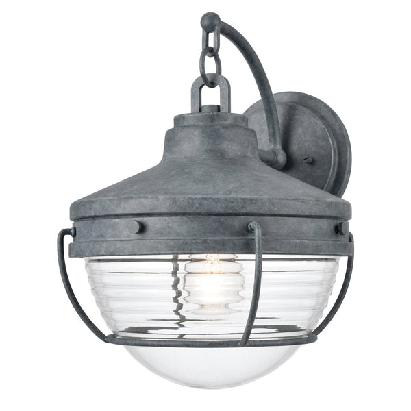 Atlas Eastport Nautical-Inspired Outdoor Wall Sconce with Clear Ribbed Glass for Coastal Charm Decor Aged Zinc 11'' OL11133-GY
