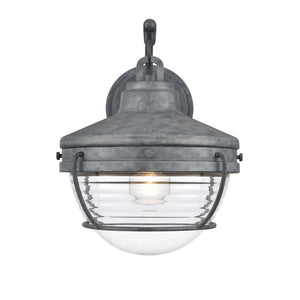 Atlas Eastport Nautical-Inspired Outdoor Wall Sconce with Clear Ribbed Glass for Coastal Charm Decor Aged Zinc 11'' OL11133-GY