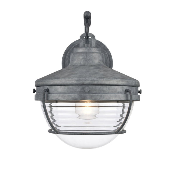 Atlas Eastport Nautical-Inspired Outdoor Wall Sconce with Clear Ribbed Glass for Coastal Charm Decor Aged Zinc 11'' OL11133-GY