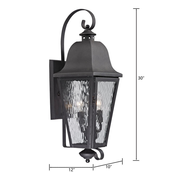 Atlas Forged Brookridge 30” High 3-Light Outdoor Sconce - Timeless Lantern Design for Elegant Illumination Charcoal 10'' OL11135-BK