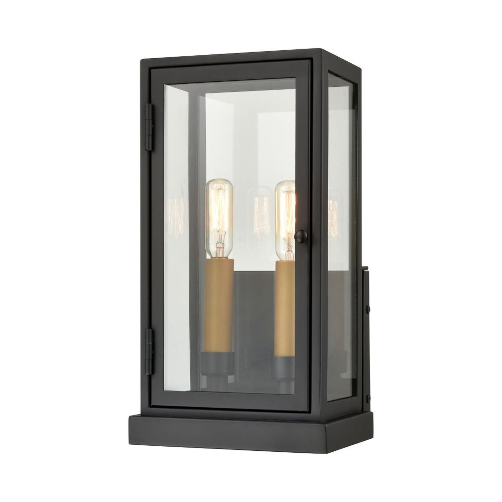 Atlas Foundation 13'' High 2-Light Outdoor Sconce - Modern Cubic Design with Clear Glass Panels & Brass Accents OL11140-BK