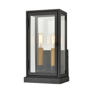 Atlas Foundation 13'' High 2-Light Outdoor Sconce - Modern Cubic Design with Clear Glass Panels & Brass Accents OL11140-BK