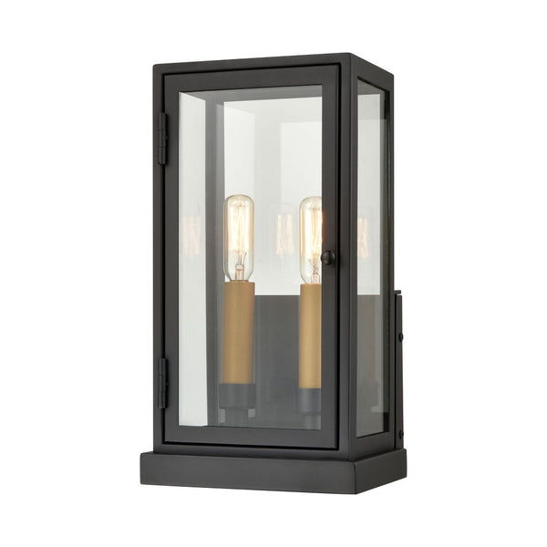Atlas Foundation 13'' High 2-Light Outdoor Sconce - Modern Cubic Design with Clear Glass Panels & Brass Accents OL11140-BK