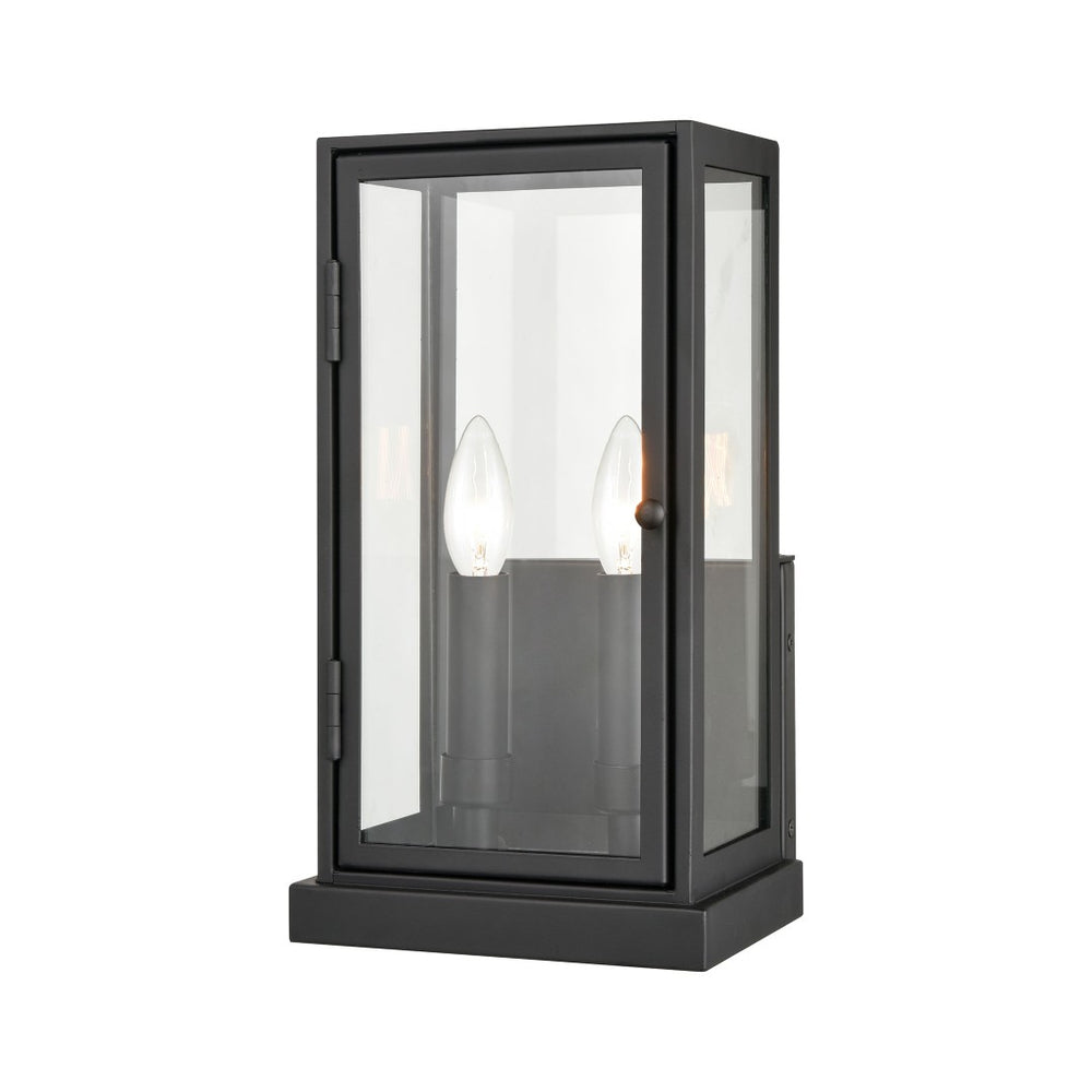 Atlas Foundation 13'' High 2-Light Outdoor Sconce - Modern Cubic Design with Aged Brass & Clear Glass Panels OL11140-BK2