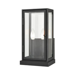 Atlas Foundation 13'' High 2-Light Outdoor Sconce - Modern Cubic Design with Aged Brass & Clear Glass Panels OL11140-BK2