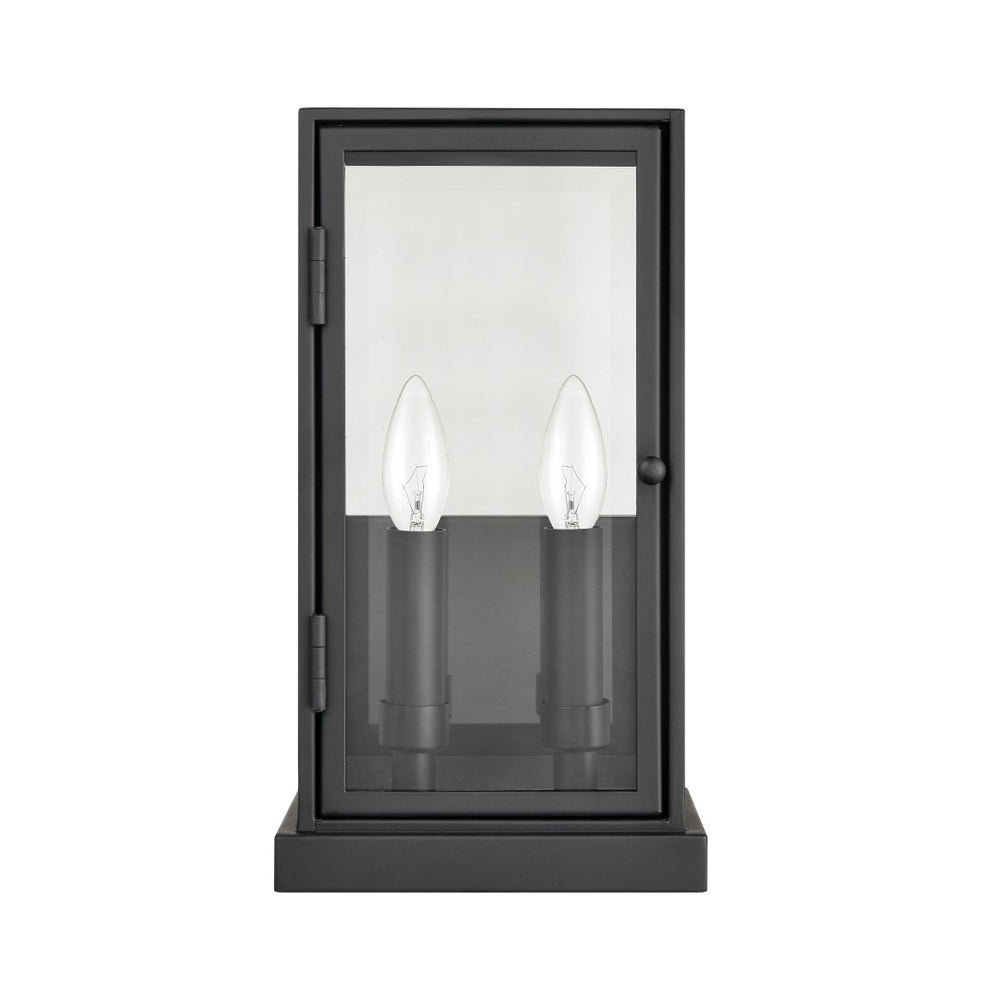 Atlas Foundation 13'' High 2-Light Outdoor Sconce - Modern Cubic Design with Aged Brass & Clear Glass Panels OL11140-BK2