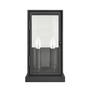 Atlas Foundation 13'' High 2-Light Outdoor Sconce - Modern Cubic Design with Aged Brass & Clear Glass Panels OL11140-BK2