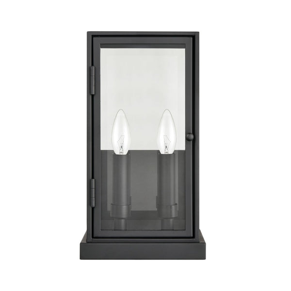 Atlas Foundation 13'' High 2-Light Outdoor Sconce - Modern Cubic Design with Aged Brass & Clear Glass Panels OL11140-BK2