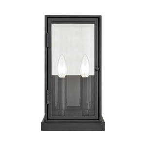 Atlas Foundation 13'' High 2-Light Outdoor Sconce - Modern Cubic Design with Aged Brass & Clear Glass Panels OL11140-BK2