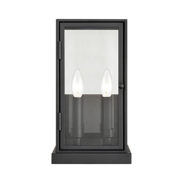 Atlas Foundation 13'' High 2-Light Outdoor Sconce - Modern Cubic Design with Aged Brass & Clear Glass Panels OL11140-BK2