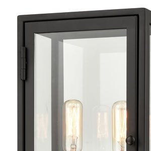 Atlas Foundation 13'' High 2-Light Outdoor Sconce - Modern Cubic Design with Clear Glass Panels & Brass Accents OL11140-BK