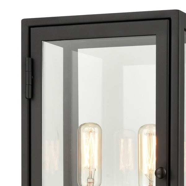 Atlas Foundation 13'' High 2-Light Outdoor Sconce - Modern Cubic Design with Clear Glass Panels & Brass Accents OL11140-BK