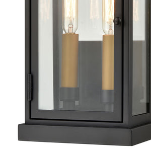 Atlas Foundation 13'' High 2-Light Outdoor Sconce - Modern Cubic Design with Clear Glass Panels & Brass Accents OL11140-BK
