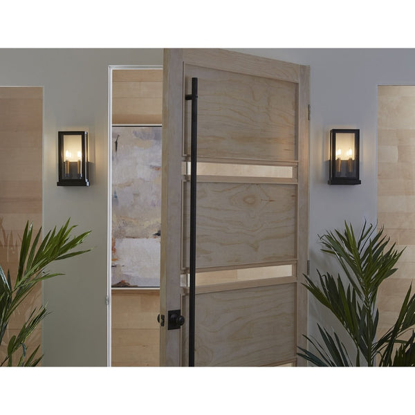 Atlas Foundation 13'' High 2-Light Outdoor Sconce - Modern Cubic Design with Clear Glass Panels & Brass Accents OL11140-BK