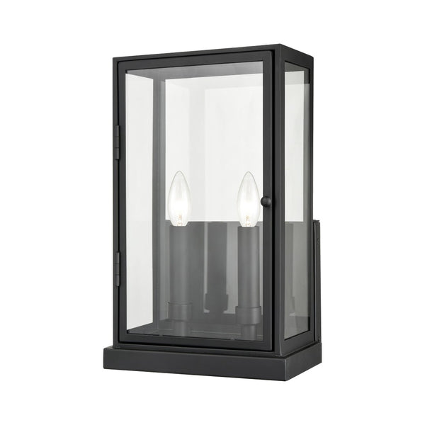 Atlas Foundation Modern 12'' Outdoor Sconce - Durable Design with Clear Glass Panels & Aged Brass Accent Matte Black 9'' OL11141-BK