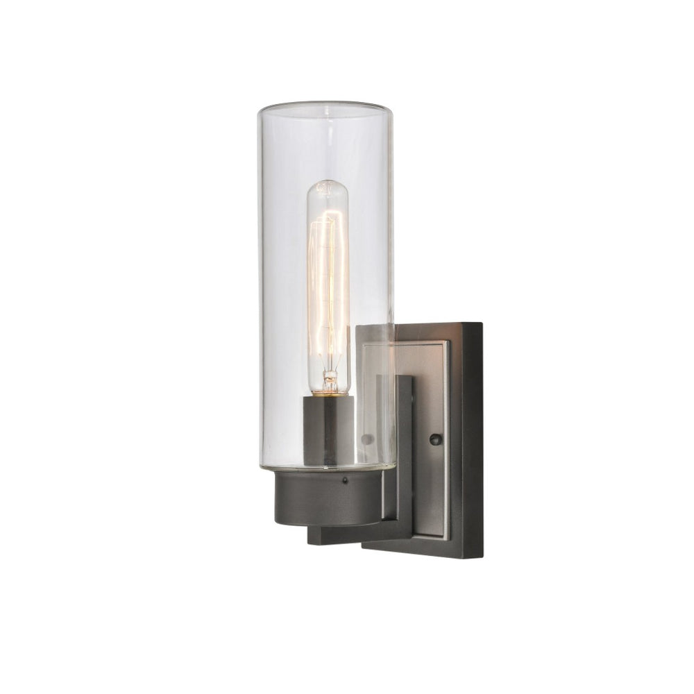 Atlas Garity 13.5" Elegant Outdoor Sconce - Modern Clear Glass Cylinder for Stylish Illumination & Design Textured Black 4.5'' OL11142-BK