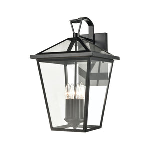 Atlas Main Street Outdoor Wall Sconce – Timeless 1-Light Fixture with Clear Glass Panels for Warm Glow Black 12'' OL11173-BK