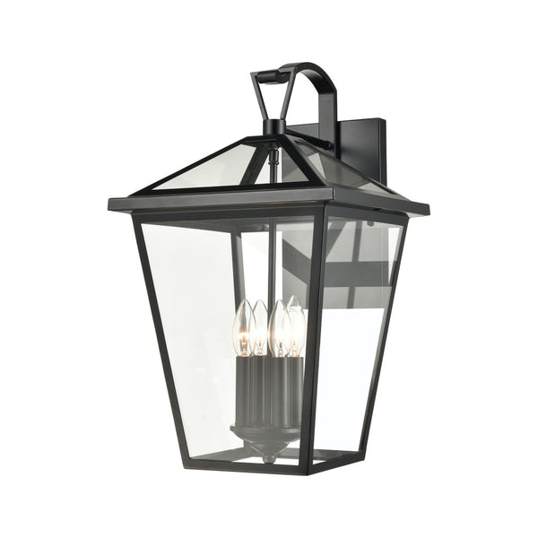 Atlas Main Street Outdoor Wall Sconce – Timeless 1-Light Fixture with Clear Glass Panels for Warm Glow Black 12'' OL11173-BK