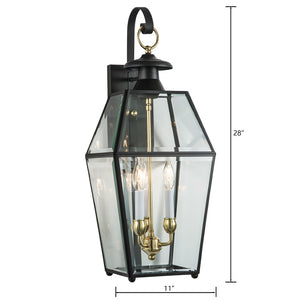 Atlas Olde Colony 22'' Outdoor Lantern Sconce - Timeless Design with Clear Glass, Ideal for Entryways & Patios Black 28'' OL11196-BK