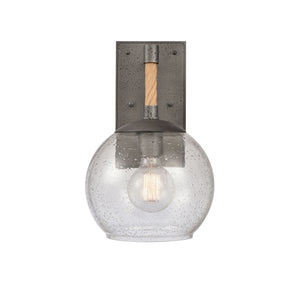 Atlas Orlando 13.5'' High 1-Light Outdoor Wall Sconce - Rustic Seeded Glass and Jute-Finished Charm Iron 8.25'' OL11198-BK