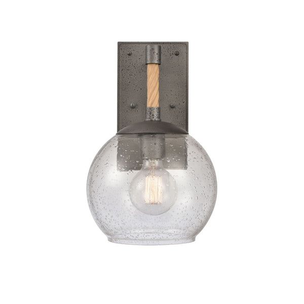 Atlas Orlando 13.5'' High 1-Light Outdoor Wall Sconce - Rustic Seeded Glass and Jute-Finished Charm Iron 8.25'' OL11198-BK