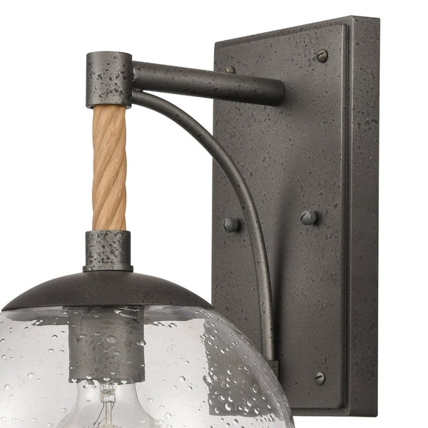 Atlas Orlando 13.5'' High 1-Light Outdoor Wall Sconce - Rustic Seeded Glass and Jute-Finished Charm Iron 8.25'' OL11198-BK