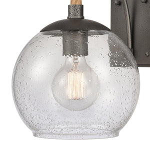 Atlas Orlando 13.5'' High 1-Light Outdoor Wall Sconce - Rustic Seeded Glass and Jute-Finished Charm Iron 8.25'' OL11198-BK