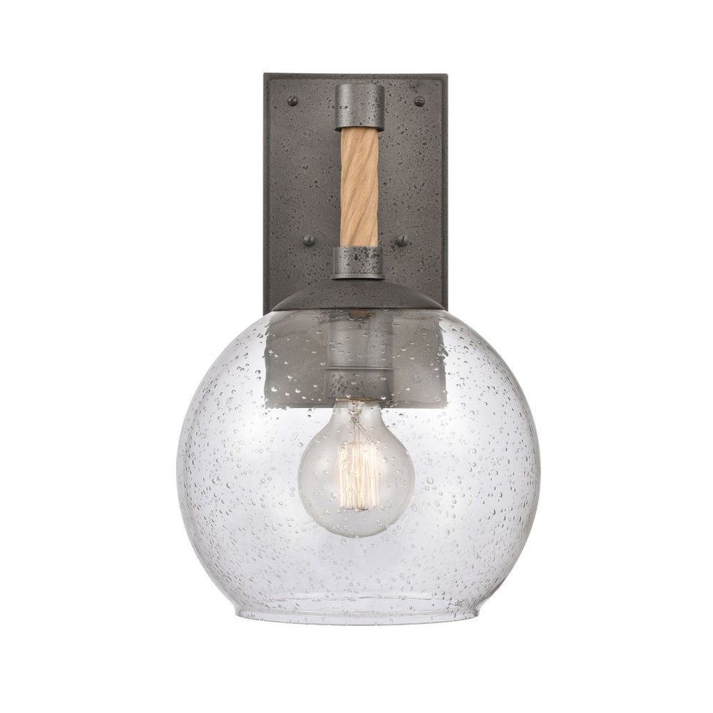 Atlas Orlando 13.5'' High 1-Light Outdoor Wall Sconce - Rustic Seeded Glass and Jute-Finished Charm Iron 9.75'' OL11199-BK