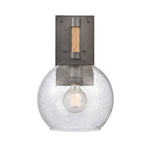 Atlas Orlando 13.5'' High 1-Light Outdoor Wall Sconce - Rustic Seeded Glass and Jute-Finished Charm Iron 9.75'' OL11199-BK