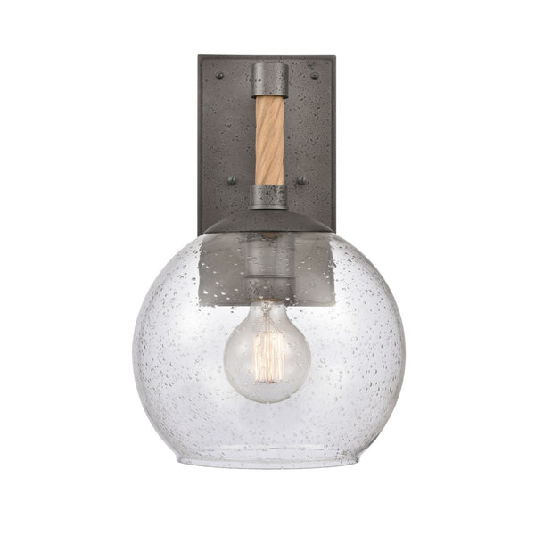 Atlas Orlando 13.5'' High 1-Light Outdoor Wall Sconce - Rustic Seeded Glass and Jute-Finished Charm Iron 9.75'' OL11199-BK