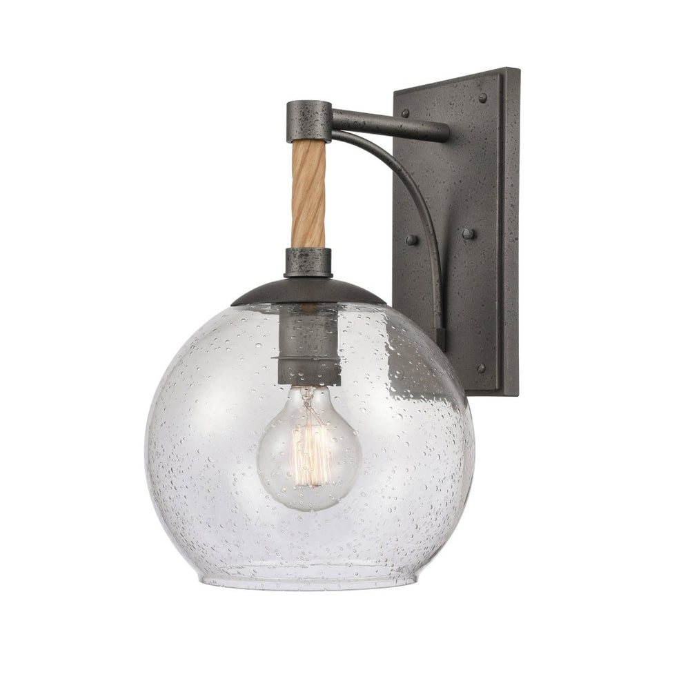 Atlas Orlando 13.5'' High 1-Light Outdoor Wall Sconce - Rustic Seeded Glass and Jute-Finished Charm Iron 9.75'' OL11199-BK