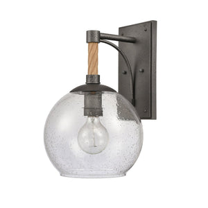 Atlas Orlando 13.5'' High 1-Light Outdoor Wall Sconce - Rustic Seeded Glass and Jute-Finished Charm Iron 9.75'' OL11199-BK