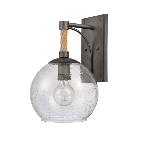 Atlas Orlando 13.5'' High 1-Light Outdoor Wall Sconce - Rustic Seeded Glass and Jute-Finished Charm Iron 9.75'' OL11199-BK