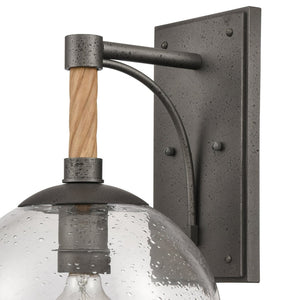 Atlas Orlando 13.5'' High 1-Light Outdoor Wall Sconce - Rustic Seeded Glass and Jute-Finished Charm Iron 9.75'' OL11199-BK