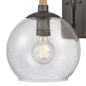 Atlas Orlando 13.5'' High 1-Light Outdoor Wall Sconce - Rustic Seeded Glass and Jute-Finished Charm Iron 9.75'' OL11199-BK