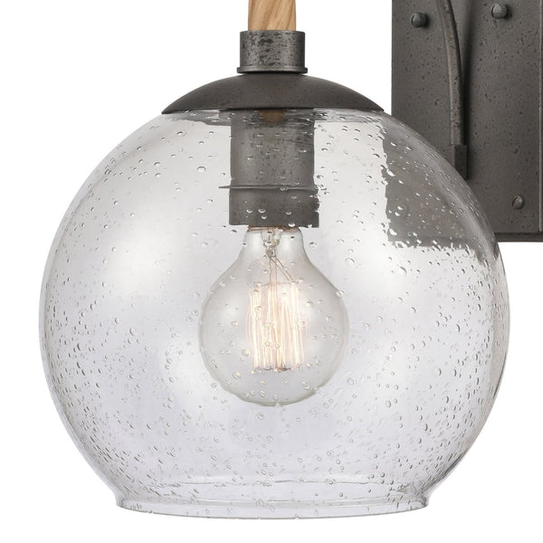 Atlas Orlando 13.5'' High 1-Light Outdoor Wall Sconce - Rustic Seeded Glass and Jute-Finished Charm Iron 9.75'' OL11199-BK