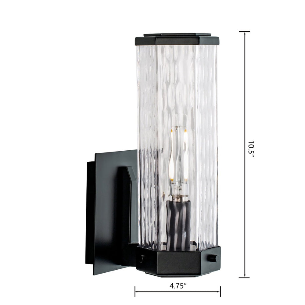 Atlas Polygon 10.5" High Contemporary Outdoor Sconce - Matte Black Metal with Wavy Glass Shade Design OL11204-BK