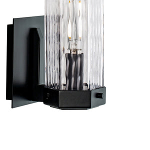 Atlas Polygon 10.5" High Contemporary Outdoor Sconce - Matte Black Metal with Wavy Glass Shade Design OL11204-BK