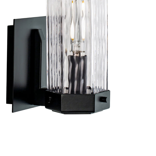 Atlas Polygon 10.5" High Contemporary Outdoor Sconce - Matte Black Metal with Wavy Glass Shade Design OL11204-BK