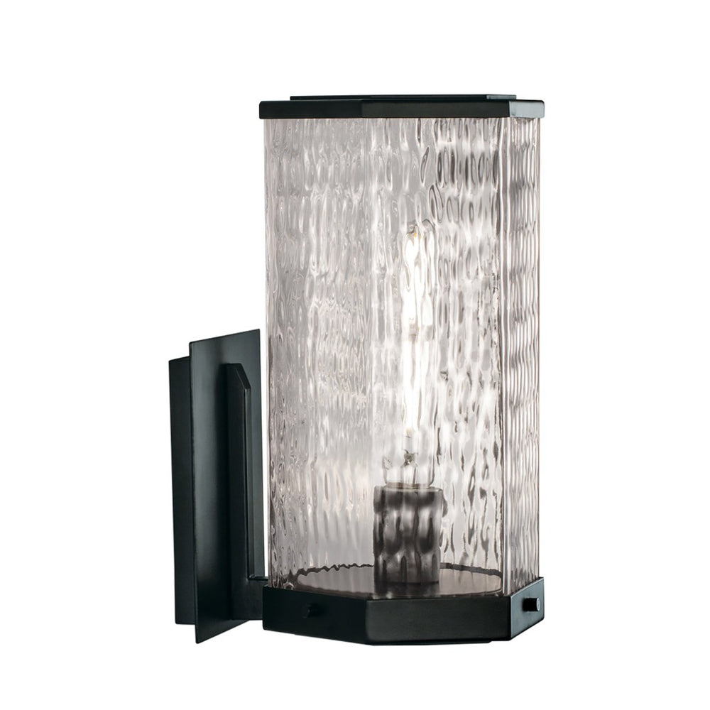 Atlas Polygon 12.75'' High Outdoor Sconce - Modern Matte Black Fixture with Wavy Glass Shade for Curb Appeal OL11205-BK