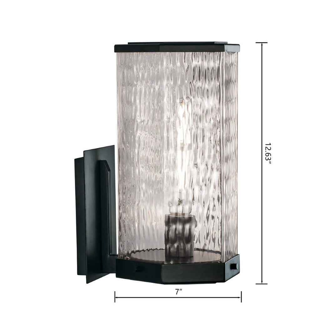Atlas Polygon 12.75'' High Outdoor Sconce - Modern Matte Black Fixture with Wavy Glass Shade for Curb Appeal OL11205-BK