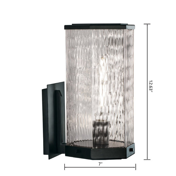 Atlas Polygon 12.75'' High Outdoor Sconce - Modern Matte Black Fixture with Wavy Glass Shade for Curb Appeal OL11205-BK