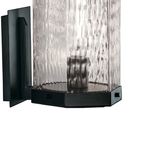 Atlas Polygon 12.75'' High Outdoor Sconce - Modern Matte Black Fixture with Wavy Glass Shade for Curb Appeal OL11205-BK