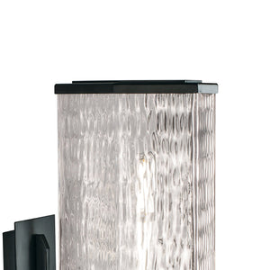 Atlas Polygon 12.75'' High Outdoor Sconce - Modern Matte Black Fixture with Wavy Glass Shade for Curb Appeal OL11205-BK